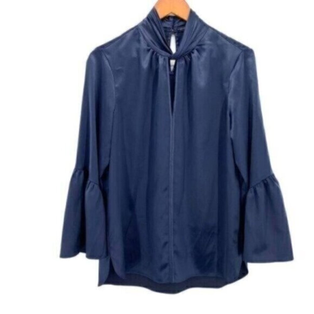 Elie Tahari Womens Bell Sleeve Satin Blouse